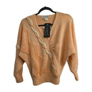 NEW Vintage Nannell Women Wool Blend Pink Rhinestone Hand Knitted Sweater Medium